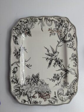222 Fifth Adelaide Silver Fine China Dinner Plate 10.75" Floral Bird Pattern
